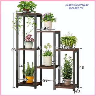 Giá kệ cây cảnh 7 tầng khung sắt kệ gỗ