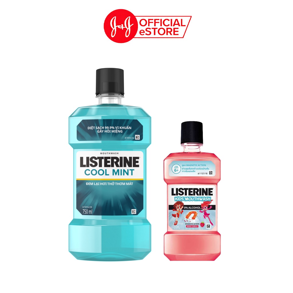 Bộ Nước Súc Miệng Giúp Hơi Thở Thơm Mát Listerine Cool Mint 750ml + Listerine Kids Mouthwash 250ml