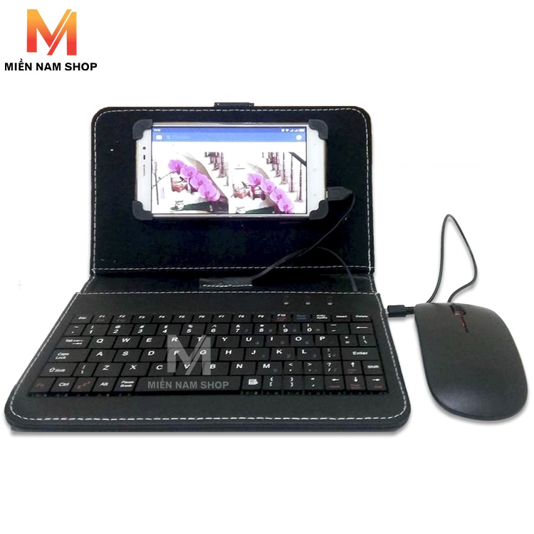 Bao da bàn phím kèm chuột + lót chuột cho điện thoại, máy tính bảng từ 4.5-7 inch
