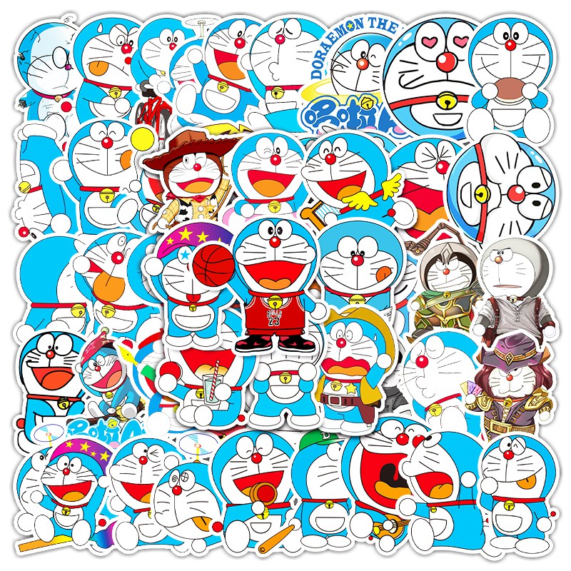 Bộ 50 miếng dán trang trí chống thấm nước hình Doraemon đáng yêu