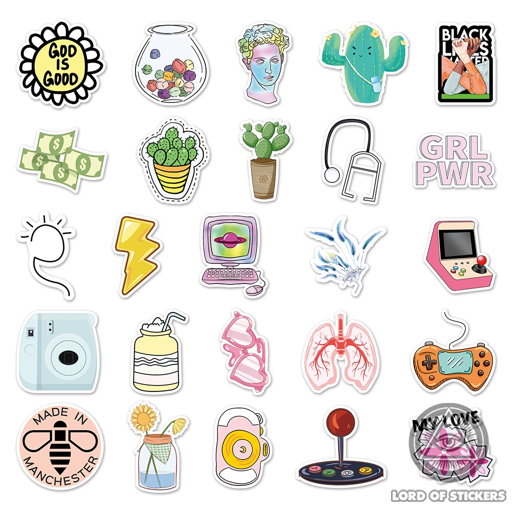 Set 100 Nhãn Dán Graffiti Sticker Cute Phong Cách Hoạt Hình Dễ Thương Chống Thấm Nước Trang Trí Mũ Bảo Hiểm, Laptop, Sổ
