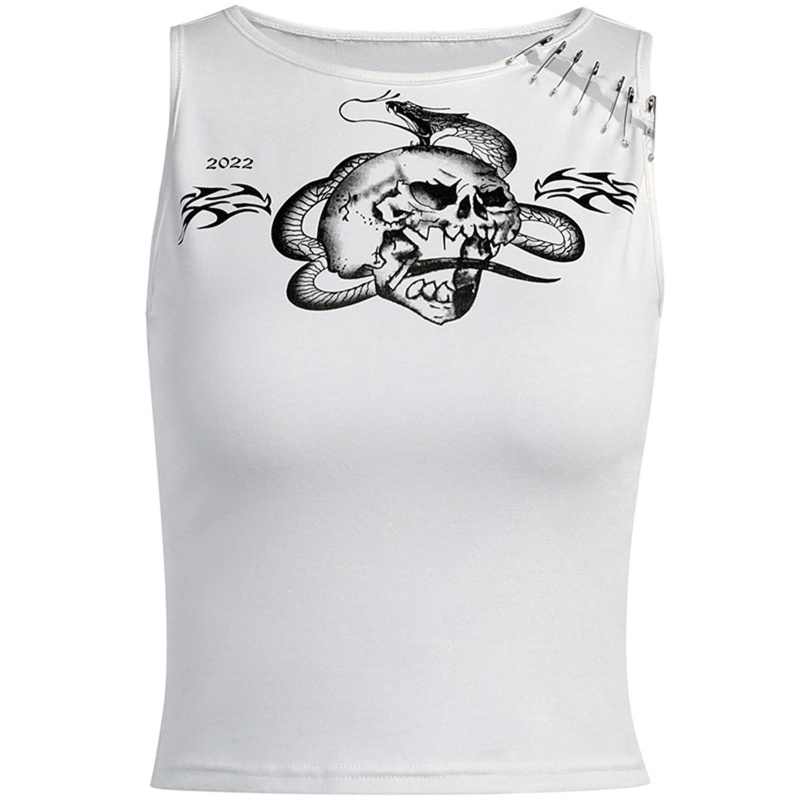 Áo Croptop Sát Nách Cổ Tròn In Họa Tiết Phong Cách Punk Thời Trang Mùa Hè Cho Nữ