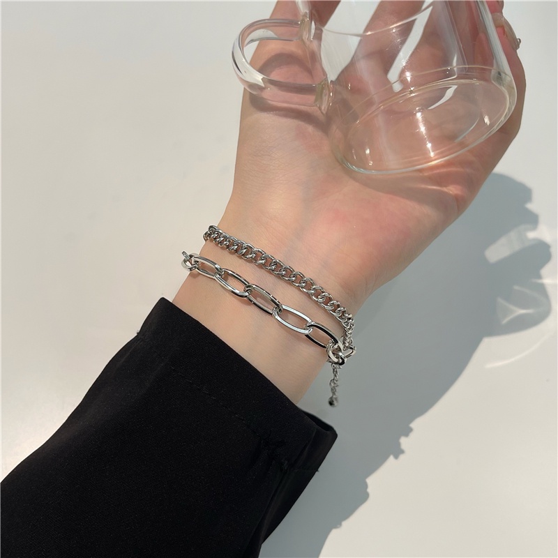 Vòng Tay Cool Double Layer Link Chain Bracelet Fashion Silver Cuff Bracelets for Women Jewelry Adjustable Gift | WebRaoVat - webraovat.net.vn