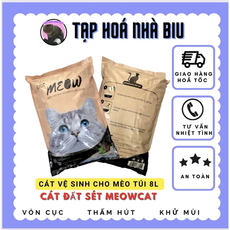 Cát Vệ Sinh cho mèo- cát đất sét Meowcat túi 8l thấm hút khử mùi hiệu quả