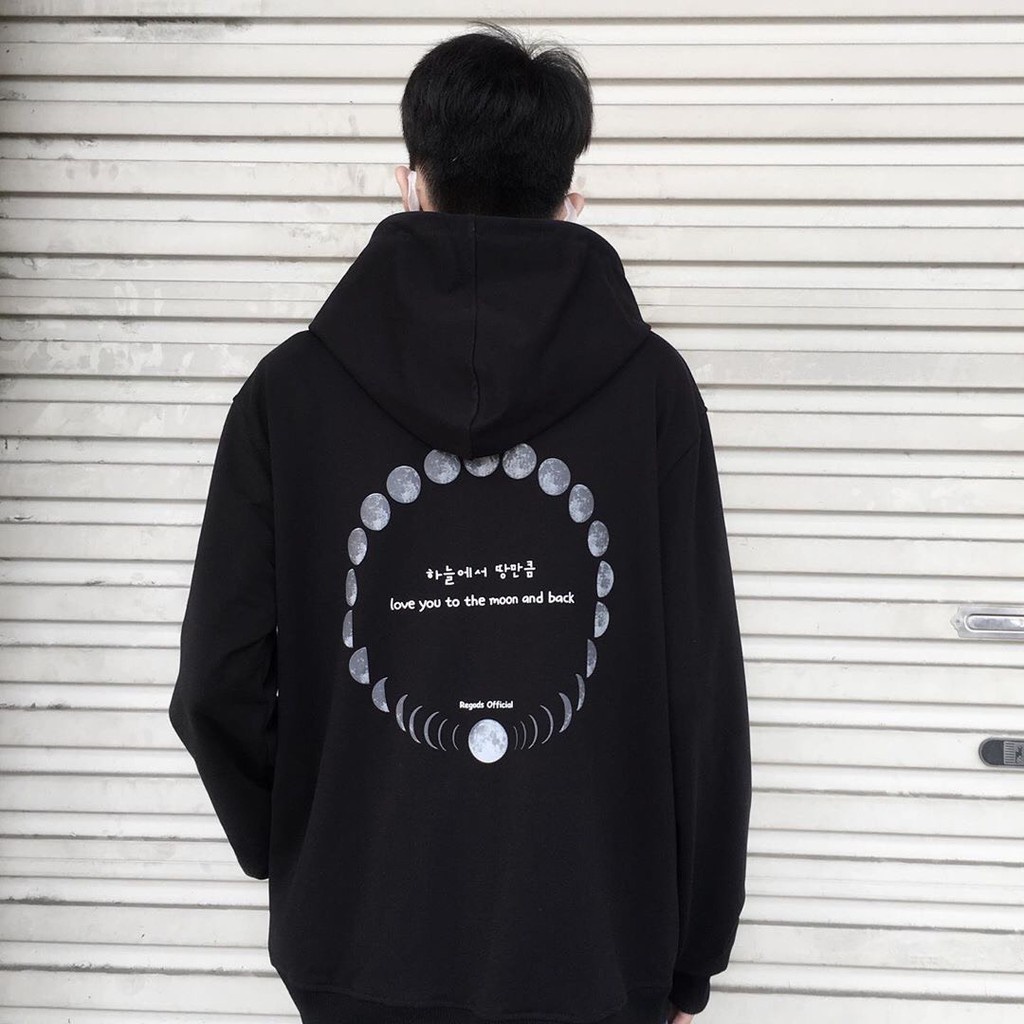 ÁO HOODIE THE MOON HỒNG ĐEN - ÁO KHOÁC NỈ REGODS TRÁI ĐẤT love you