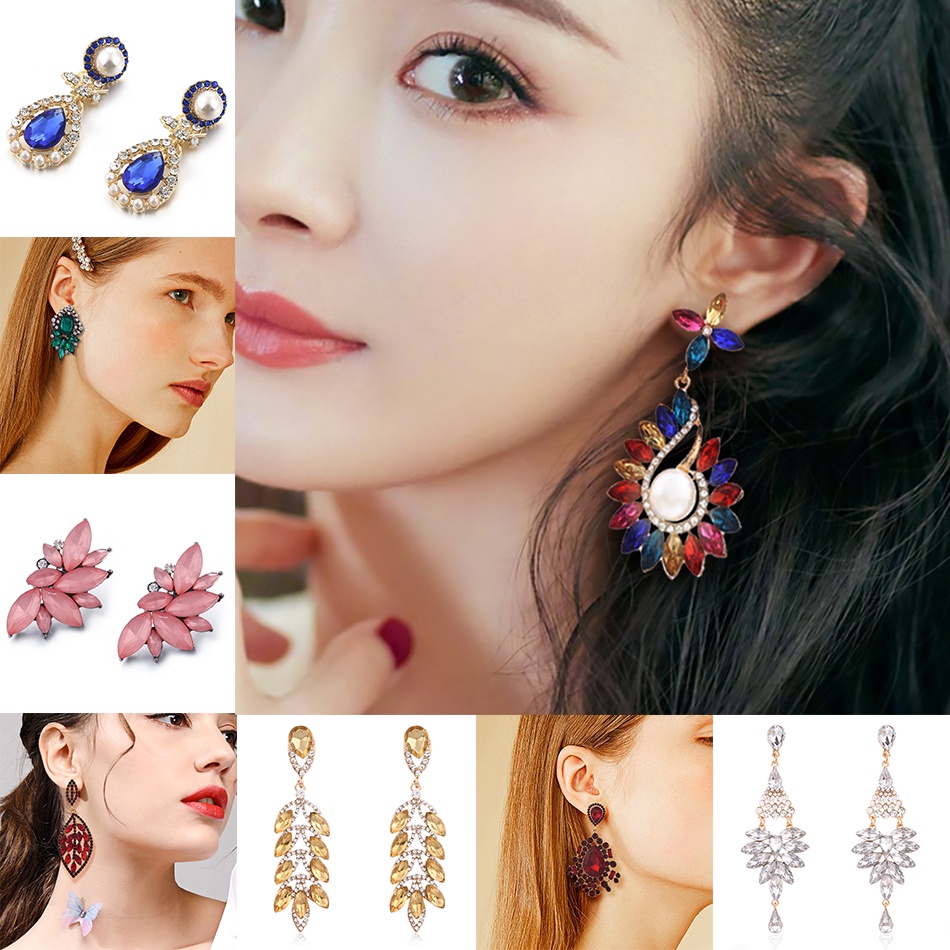 Bông Tai Giọt Nước Đính Kim Cương Giả Thanh Lịch Sáng Bóng Hình Giọt Nước Cổ Điển Cho Cô Dâu