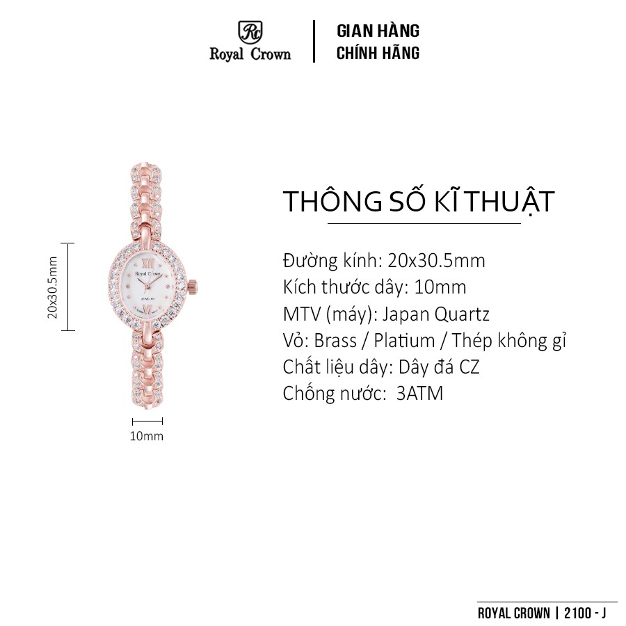 Đồng hồ nữ chính hãng Royal Crown 2100 dây thép