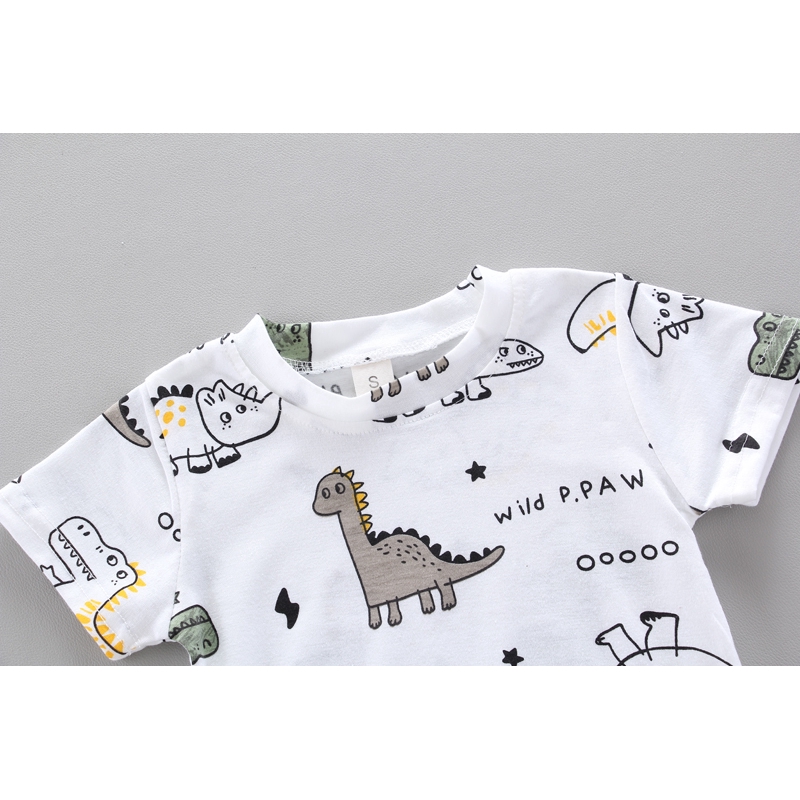 Set áo thun thay ngắn cotton in hình hoạt hình và quần cho bé 0-5 tuổi