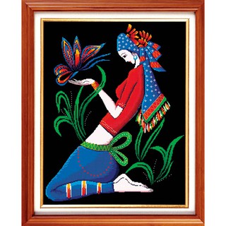 Tranh đính đá thành phẩm cô gái dân tộc tây nguyên 60x75cm ah71379
