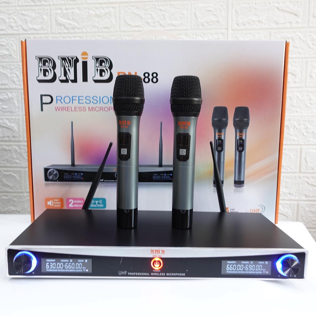 Micro không dây BNIB BN-88 chính hãng | Bộ Micro kèm 2 tay mic hát karaoke thu âm cực tốt | Bảo hành 12 tháng