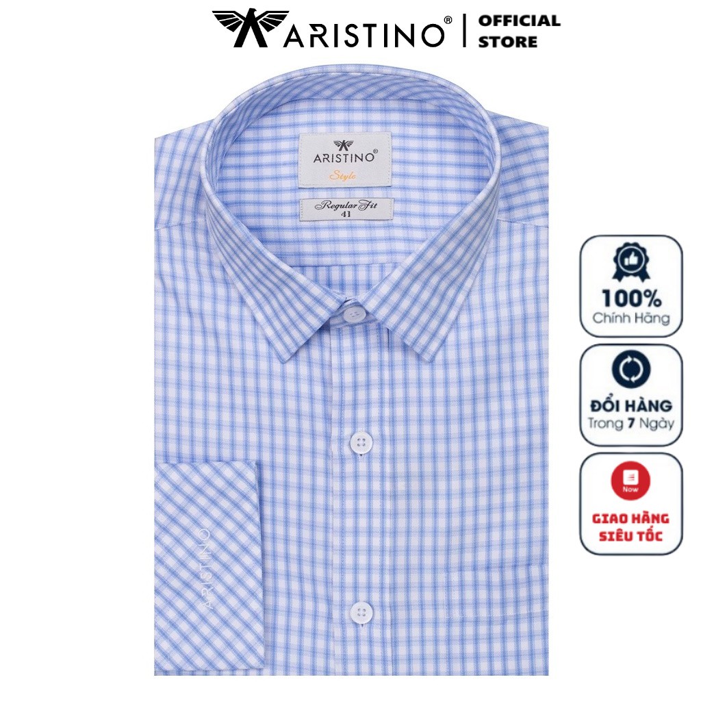 Áo Sơ Mi Nam Dài Tay ARISTINO ALS62308 Somi Công Sở Cao Cấp Màu Kẻ Trắng Xanh Nhạt Vải Sợi Sồi Mềm Mát Dáng Suông Có Túi