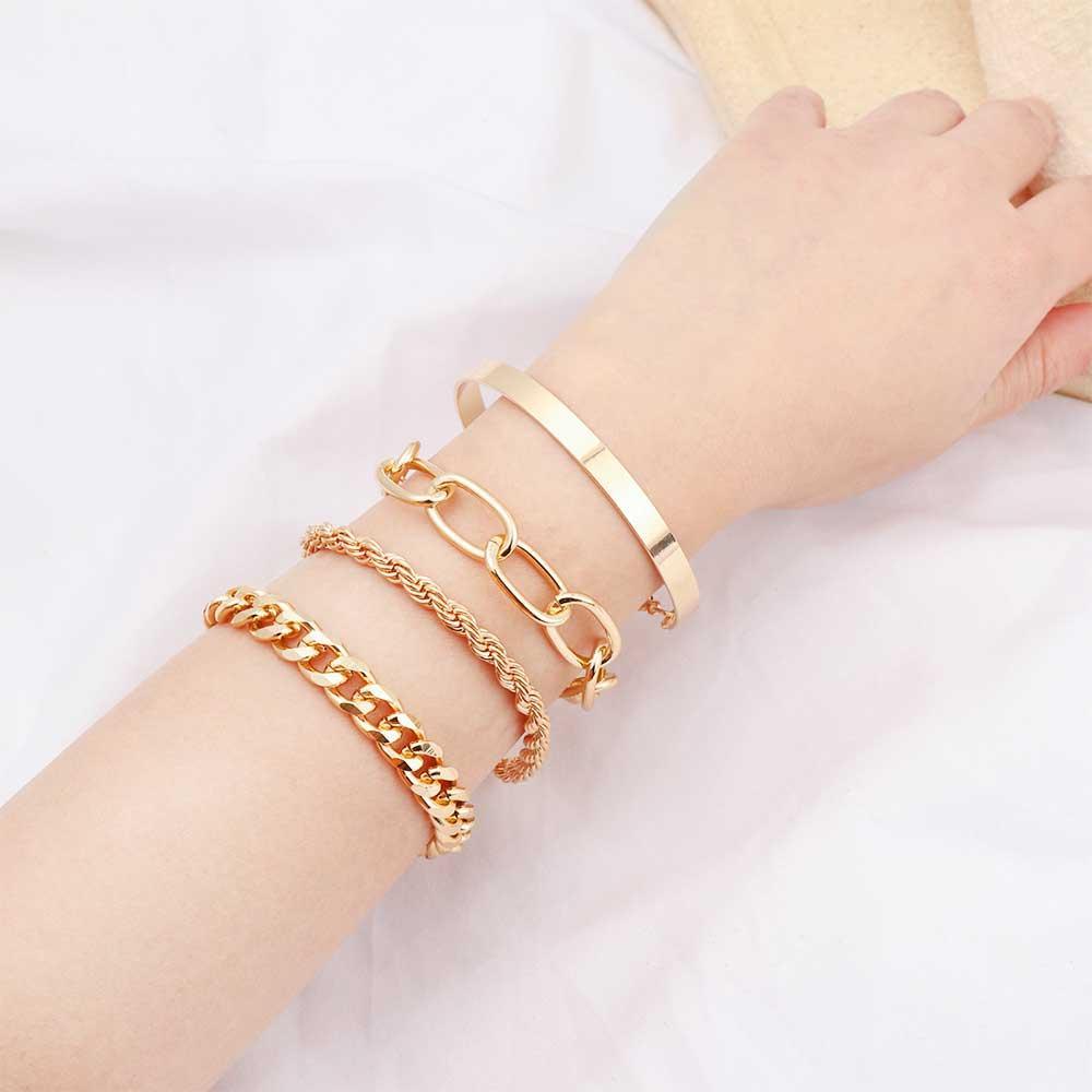 Set 4 Vòng Tay Dây Xoắn Bằng Kim Loại Mạ Điện Có Thể Điều Chỉnh Phong Cách Punk