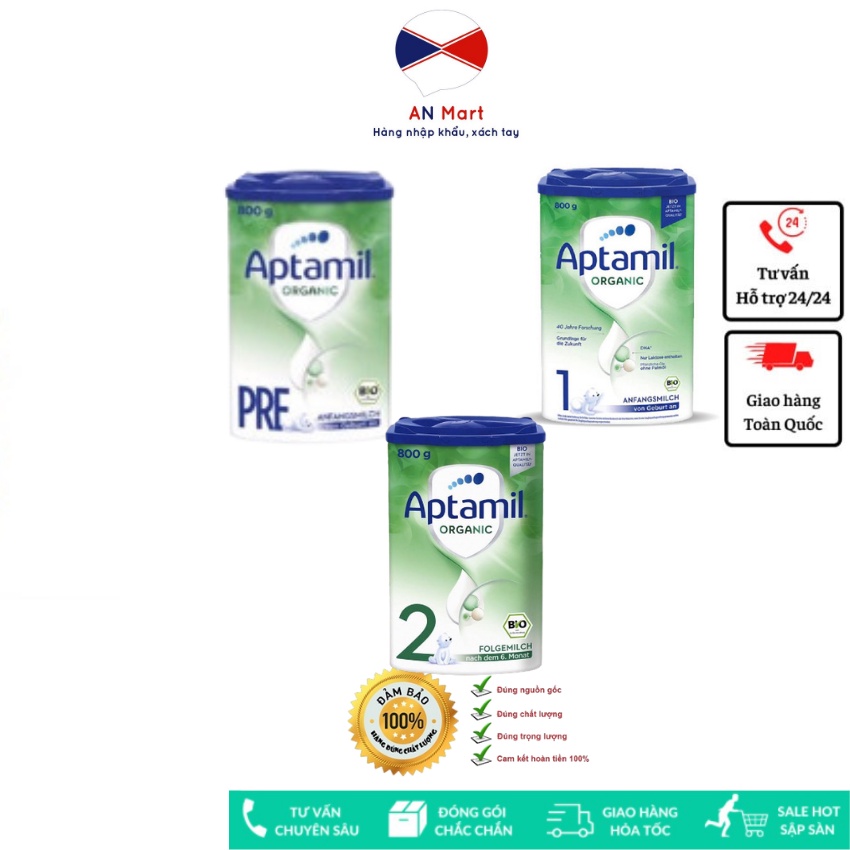 Sữa Aptamil Đức organic 800g phát triển toàn diện cho bé, Số Pre, 1, 2( CHÍNH HÃNG)