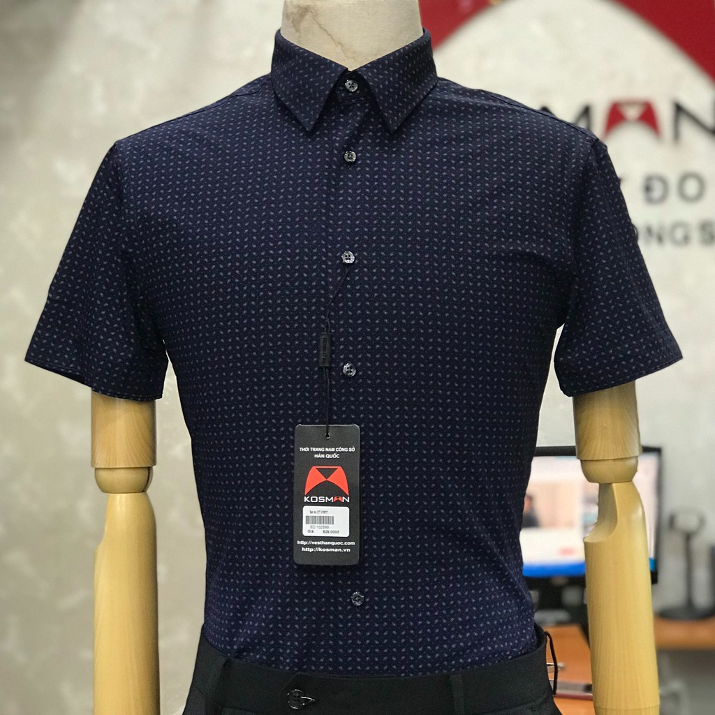 Áo sơ mi Nam Ngắn tay K.o.s.m.a.n xanh tím than họa tiết vài sợi tre (bamboo) không nhăn nhàu - SD1025