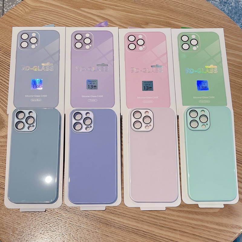 Ốp Điện Thoại Mặt Kính Viền Silicon Siêu Mỏng Bảo Vệ Toàn Diện Chống Sốc Cho iPhone 11 12 13 Pro Max