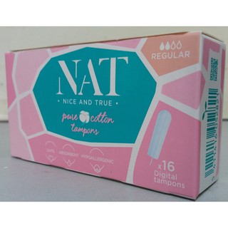 Tampons hữu cơ NAT loại thường 2 giọt (regular) không có cần đẩy x 16 miếng