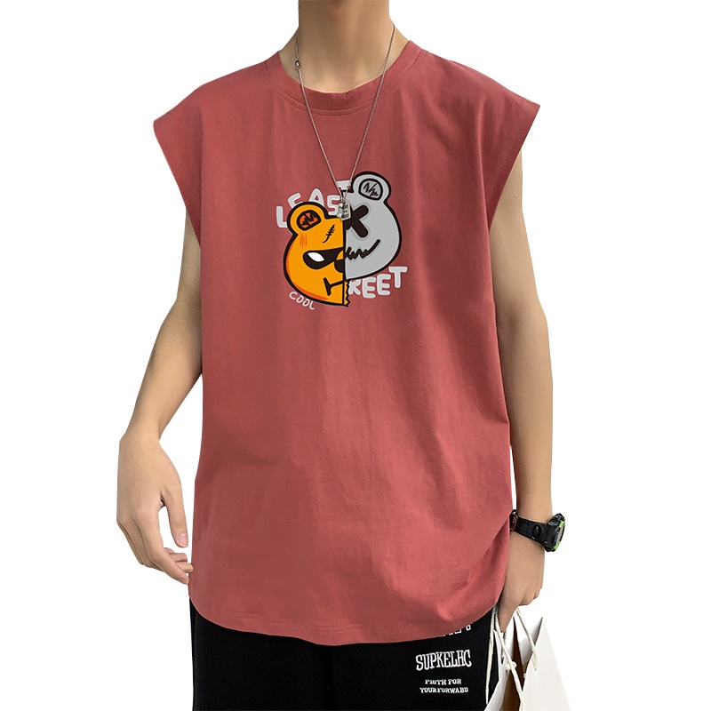 Áo thun sát nách IFNICEFUTURE dáng rộng bằng vải cotton in họa tiết hoạt hình dễ thương độc đáo