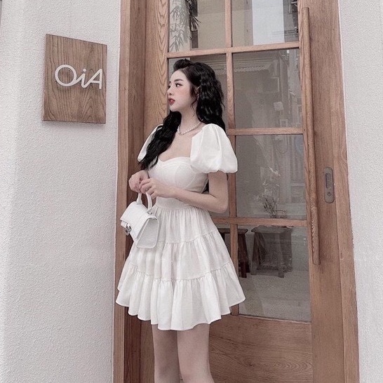 Váy nữ babydoll cổ vuông tay phồng cup ngực dáng xòe Shinosha V0026 | BigBuy360 - bigbuy360.vn
