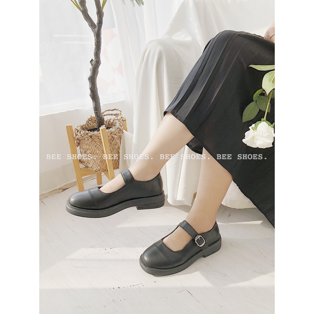 BEESHOES -GIÀY MERY NHẬT TRON VINTAGE DA MỀM SIÊU XINH-GIÀY THOI TRANG MŨI TRÒN  SIÊU ÊM VÀ MỀM MÀU ĐEN 2008033