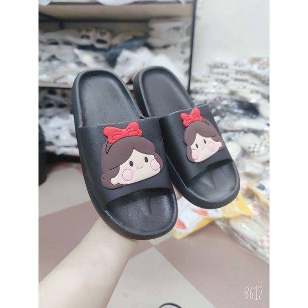 Dép bánh mỳ thời trang IN HÌNH CÔ GÁI siêu dễ thương- 2 màu đen kem- TGSDEPBMY10