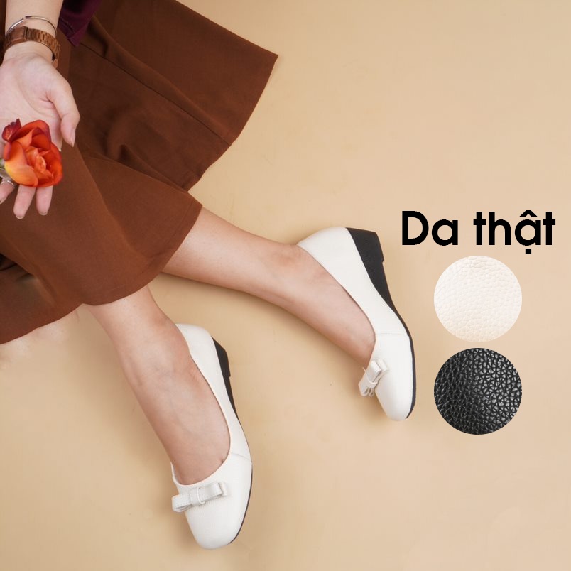 Giày đế xuồng nữ da thật Flexi 3 phân, Giày xuồng mũi vuông hàng VNXK - Kimy Store