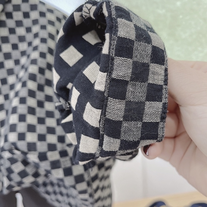 Áo Sơ Mi Caro Chất Liệu Cotton Mềm Mại Phong Cách Retro Hàn Quốc Cho Bé Trai