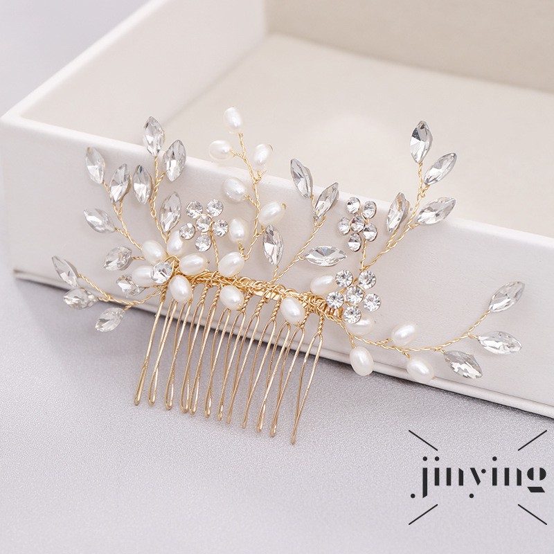 GETNOIVAS Lược cài tóc đính ngọc trai và kim cương giả phong cách thời trang thanh lịch dành cho cô dâu