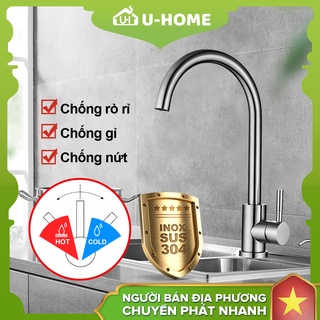 Vòi rửa chén nóng lạnh U-HOME Vòi Rửa Chén Bát Nóng Lạnh Inox 304 Cần Bẻ Lò Xo quay 360