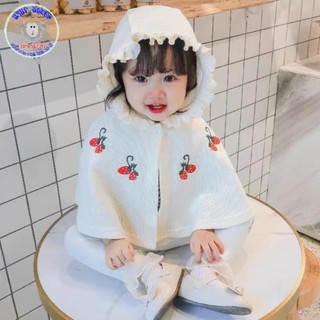 Áo choàng chống nắng áo cánh dơi chống nắng gió bụi thêu hoạ tiết dâu tây cho bé gái