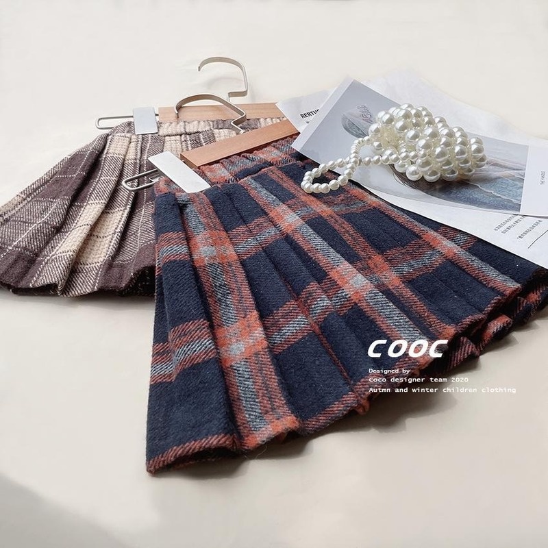 Chân Váy Ngắn Xếp Li Họa Tiết Caro Thời Trang Thu Đông Cho Bé Gái