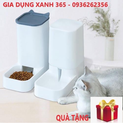 Máy cho mèo ăn bán tự động, bộ 2 hộp đựng thức ăn nước cho mèo giúp bảo quản đồ ăn cực tiện lợi