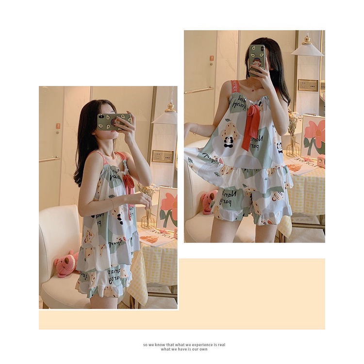 Bộ đồ bầu 2 dây_bộ ngủ thun sữa mềm mát họa tiết dễ thương BC11