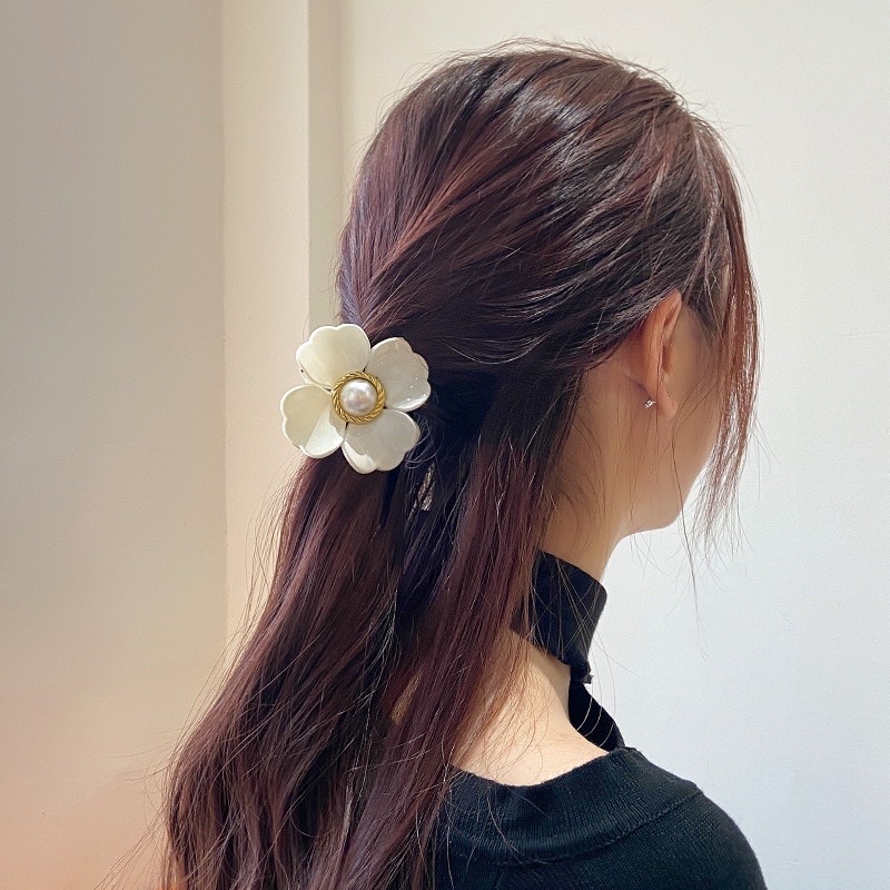 Kẹp tóc càng cua hình bông hoa đính ngọc phong cách Hàn Quốc cho nữ