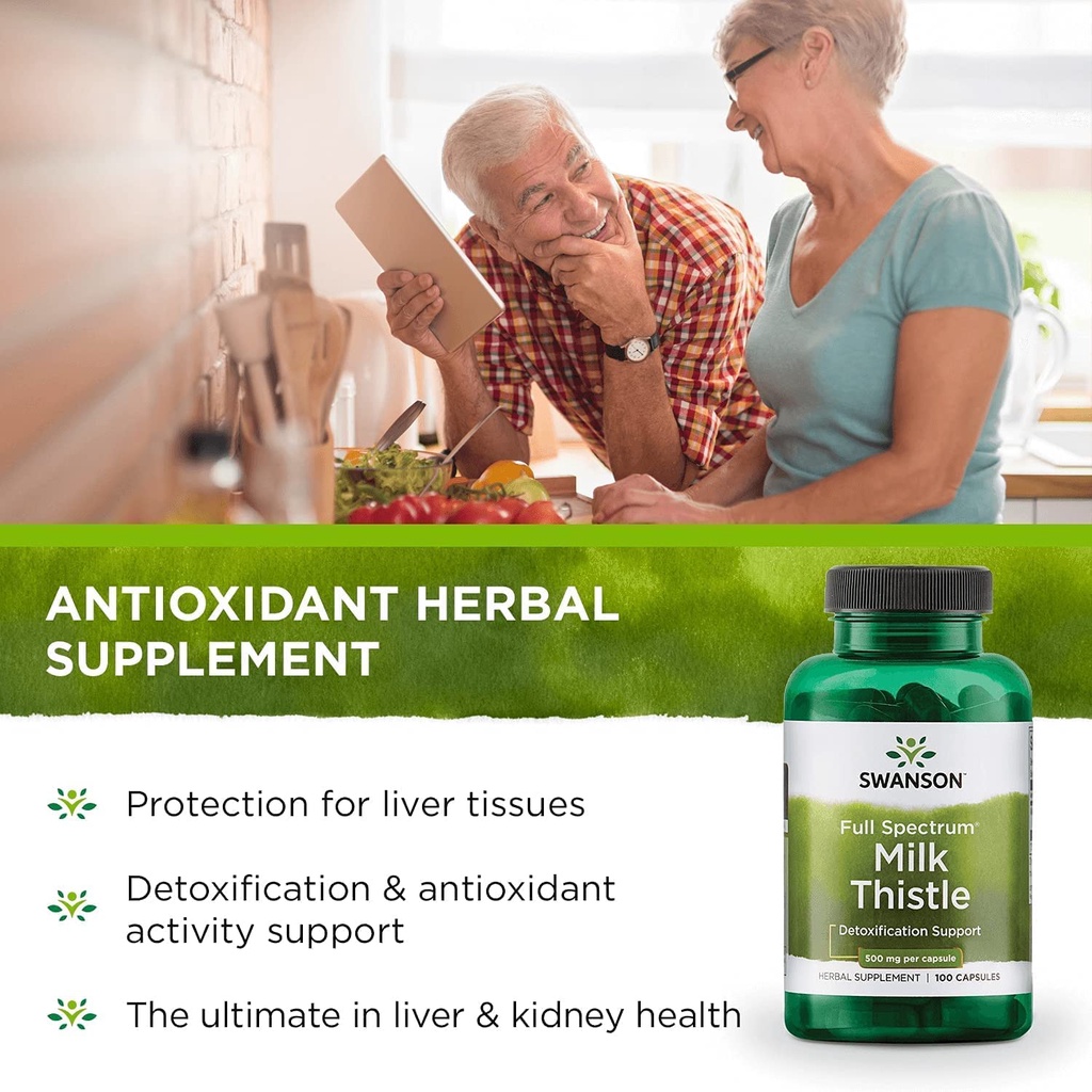 Viên Uống Thải Độc Gan, Bổ Gan Full Spectrum Milk Thistle 500mg 100 viên Swanson của Mỹ