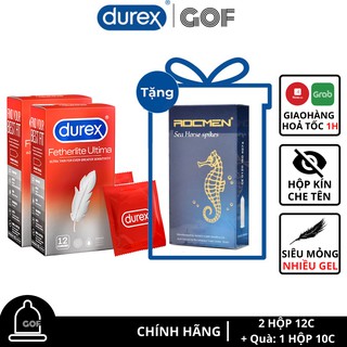 Bộ 2 Bao cao su mỏng Durex Fetherlite Ultima Hộp 12C Tặng 1 Bcs Durex Ultima Hộp 12C – GoF