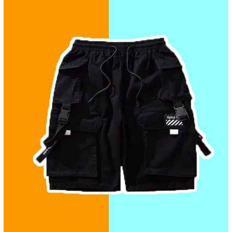 (Video ảnh thật)Quần short kaki cao cấp dày mịn unisex nam nữ túi hộp có dây xích thời trang Hàn
