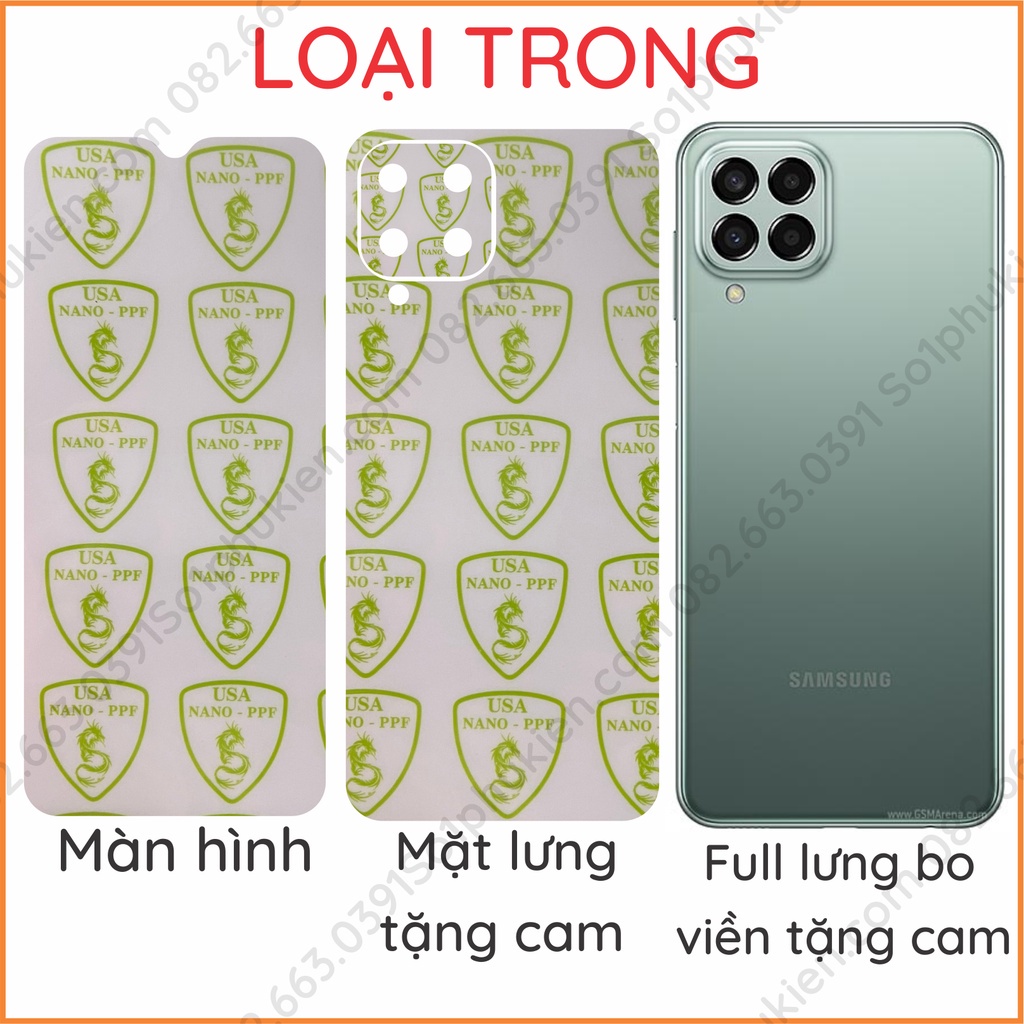 Dán PPF Samsung M33 5G / M53 5G trong, nhám cho camera, màn hình, mặt lưng, full lưng viền (tặng cam)