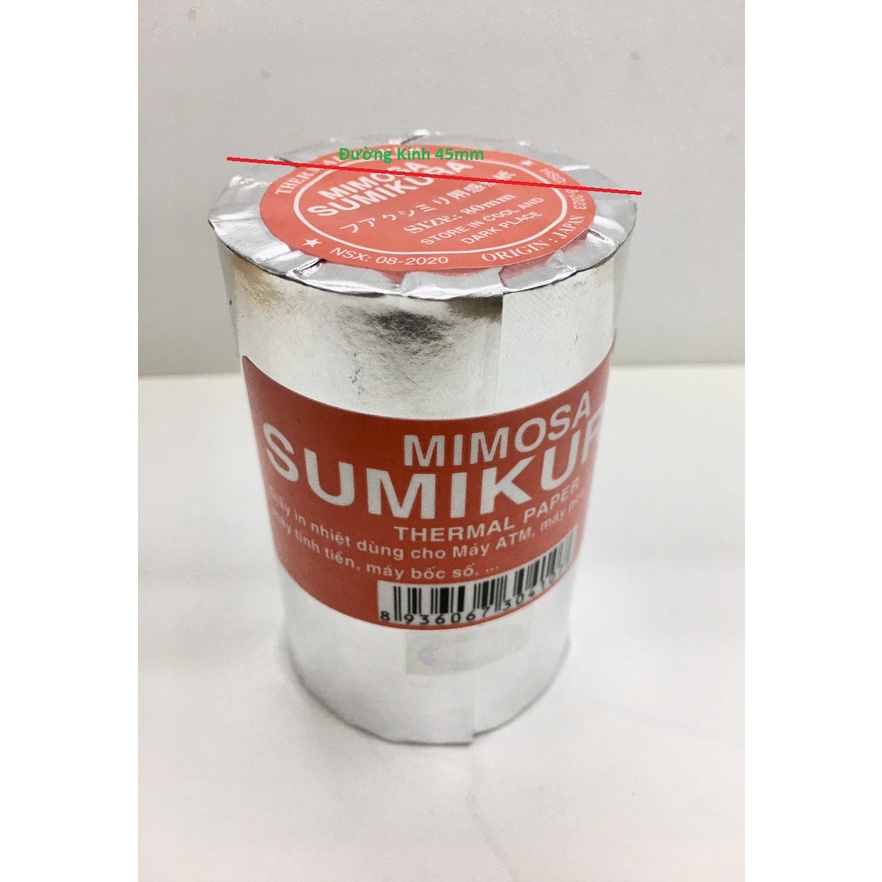 Giấy nhiệt in bill Mimosa Sumikura size 80mm, đường kính 45mm