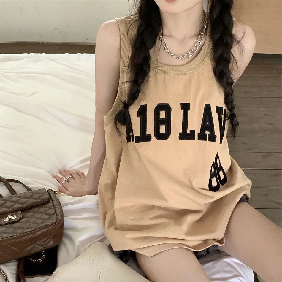 Jiashucheng Áo Thun Ba Lỗ Thể Thao Dáng Rộng In Chữ Phong Cách Hip Hop Mỹ Thời Trang Mùa Hè Cho Cặp Đôi