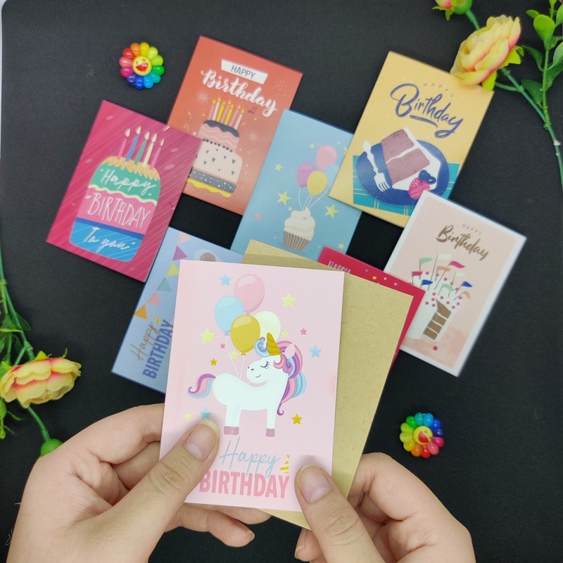 Thiệp sinh nhật Grey, birthday card , thiệp 7.5x10cm, kèm phong bì, Made in Vietnam