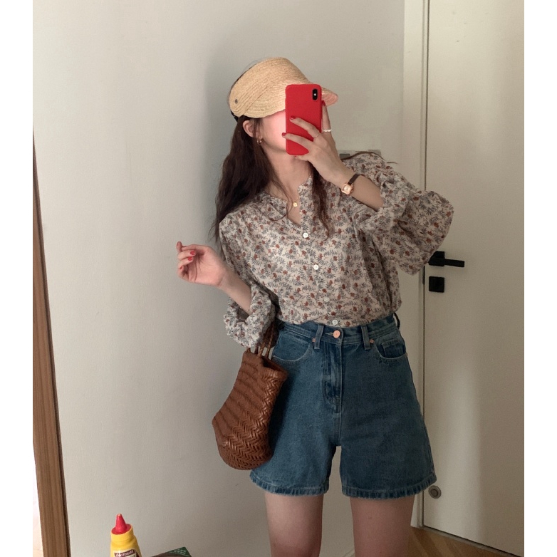 SUXI Áo Sơ Mi Tay Dài Họa Tiết Hoa Thời Trang Hàn Quốc Cho Nữ