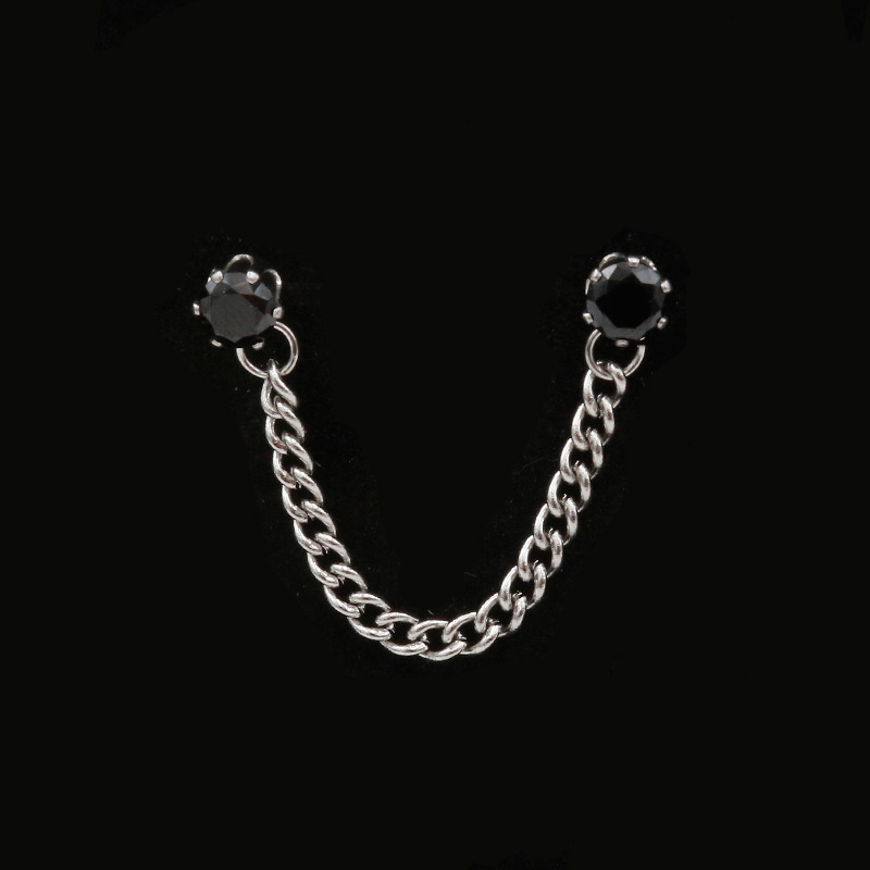 1 Bông tai xỏ lỗ phối dây xích phong cách hiphop