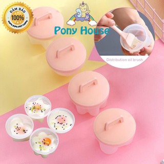 Khuân hấp bánh, trứng, flan cho bé set 4 khuân tặng chổi phết dầu
