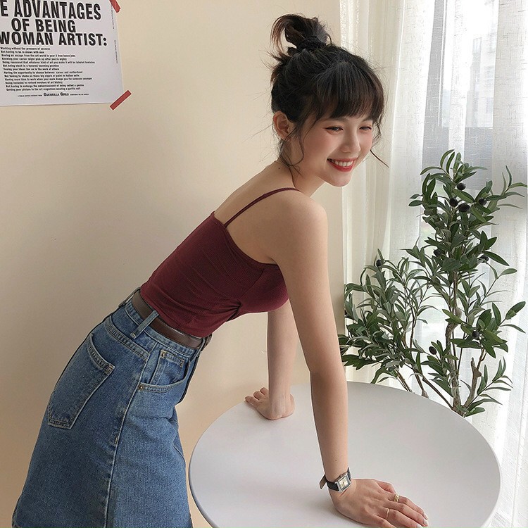 Áo 2 dây nữ chéo trước có mút đệm - áo croptop 2 dây  - Br15 | BigBuy360 - bigbuy360.vn