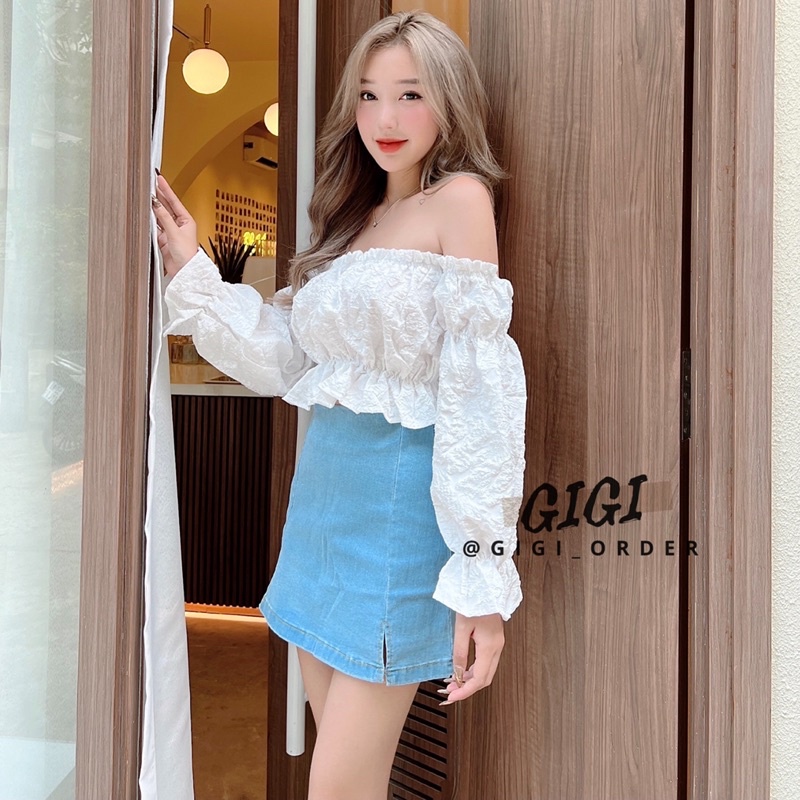 Áo trễ vai trắng vải xốp