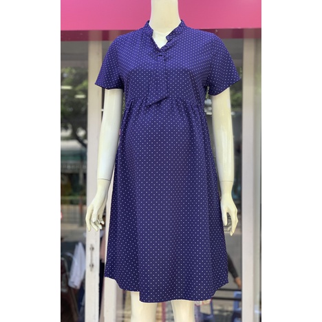 [HANNA] Đầm bầu công sở vải mát mùa hè không nhăn co dãn nhẹ thấm mồ hôi tốt free size 40-70kg dài tới gối có 2 túi bên