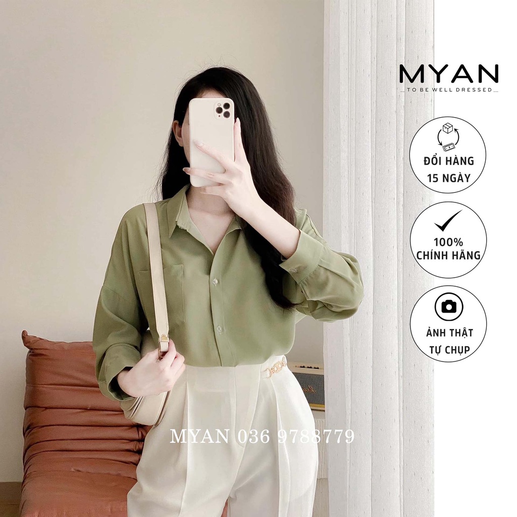 Áo sơ mi lụa cổ đức dáng đuôi tôm MYAN, áo sơmi basic màu trơn siêu trendy MYAN AVN102005