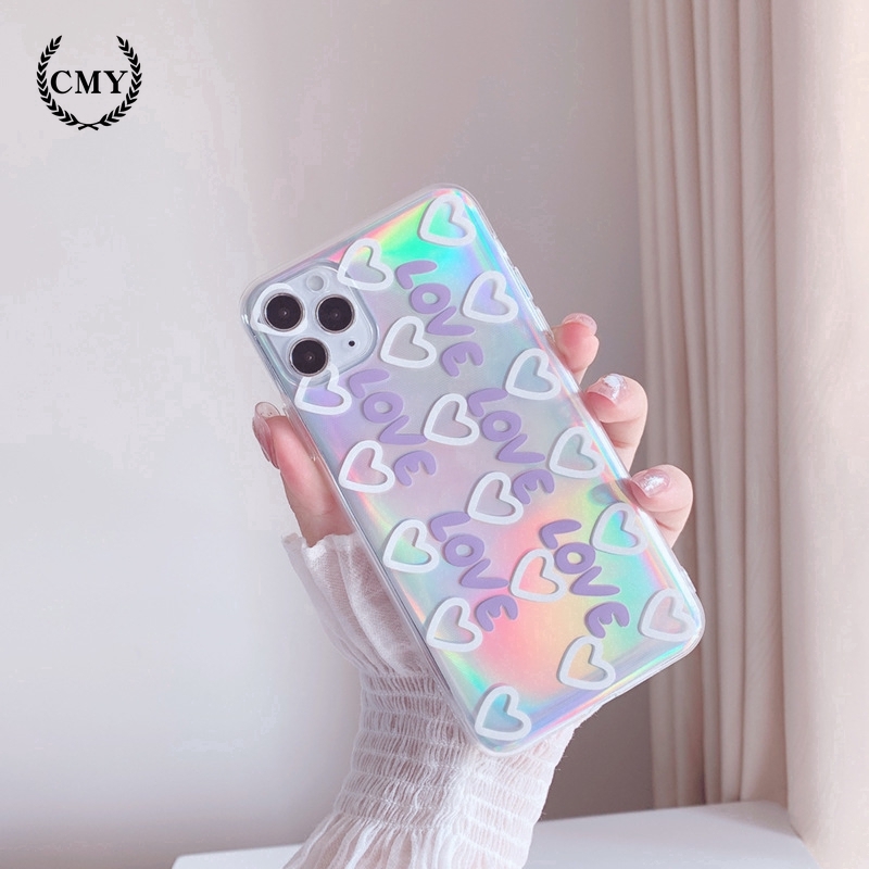 Ốp điện thoại màu laser in họa tiết trái tim xinh xắn cho iPhone11/11Pro 11pro Max X XR XS XS MAX 78 plus SE | BigBuy360 - bigbuy360.vn