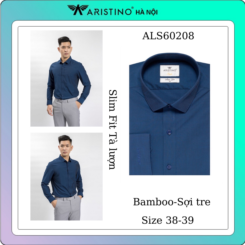 Áo sơ mi dài tay Aristino cổ độc đáo gọn gàng, sợi tre kháng khuẩn, from slim  tà lượn ALS60208