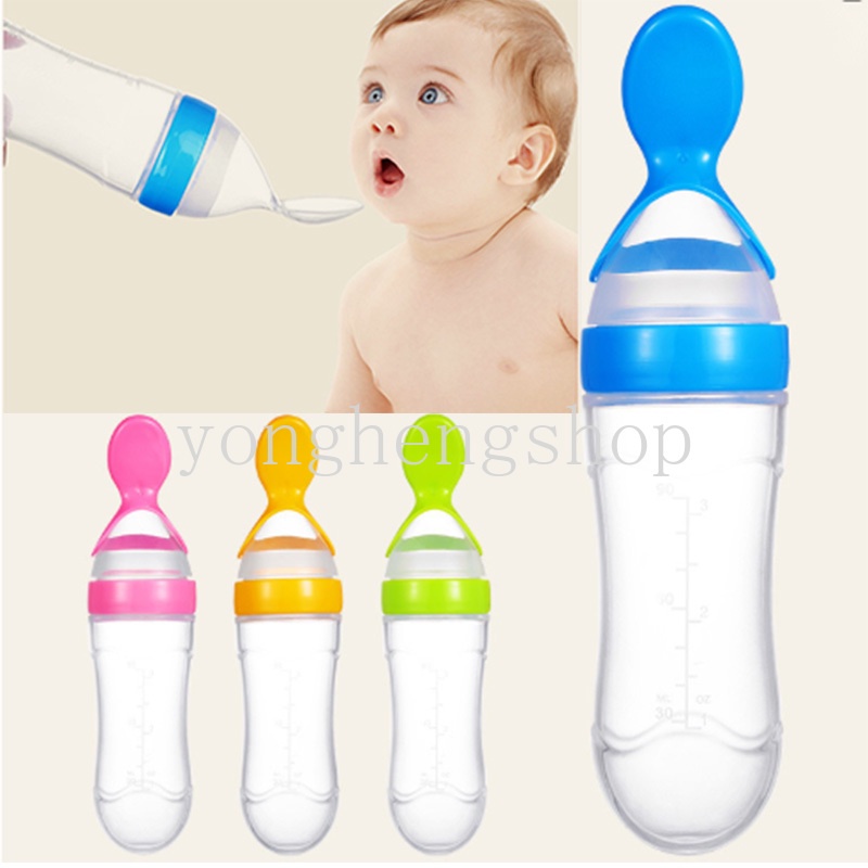Bình Ăn Dặm 90ML Bằng Silicone Kèm Muỗng Cho Bé